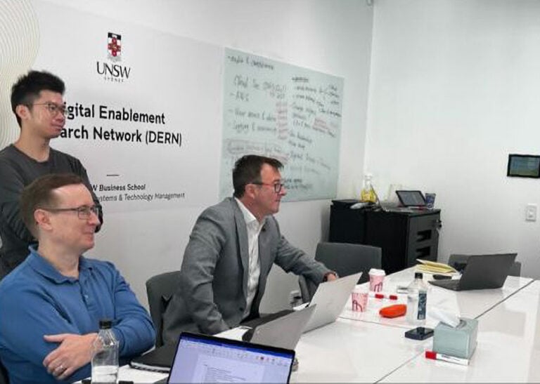 A photo of Richard Webby and Matt O'Kane at UNSW Business School, School of Information Systems and Technology, during the recent B. Comm Cyber Security planning day